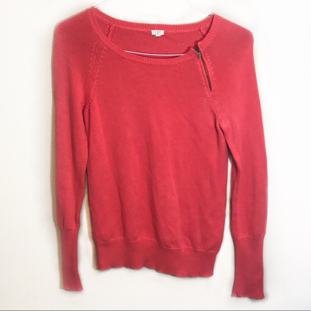 J. Crew | Coral Zip Crewneck Sweater Size Small